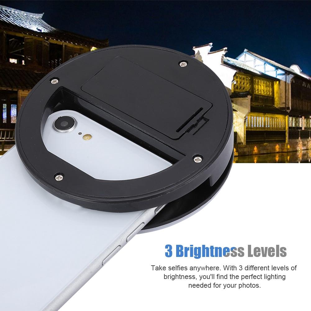 Selfie LED Ring Flash Light Portable Phone Selfie Lamp Luminous Clip Lamp for iPhone(Black)