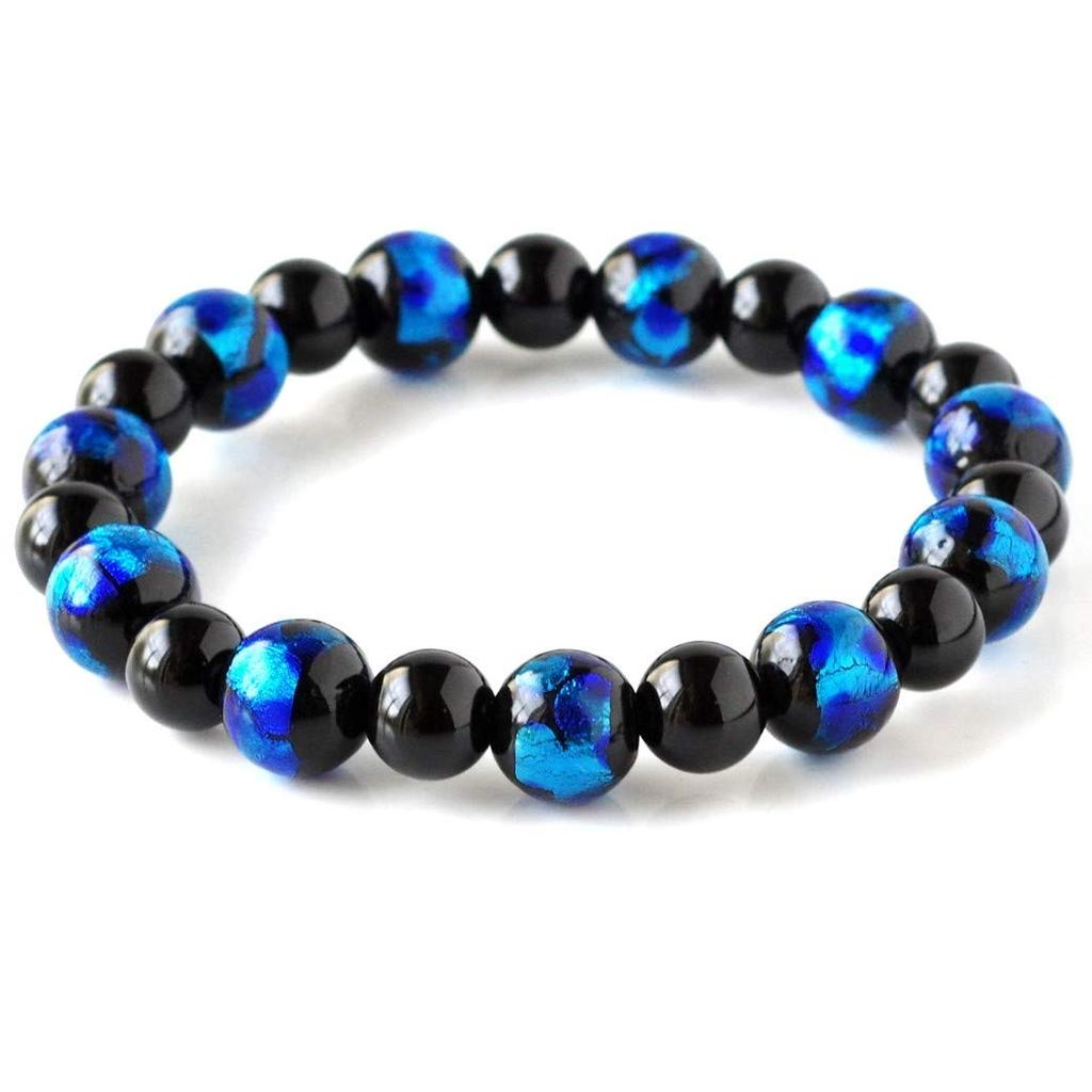 Natural Stone Power Stone Bracelet, Firefly Glass, Onyx, Men's and Women's Accessory, Inner Diameter Approx. 17.5cm