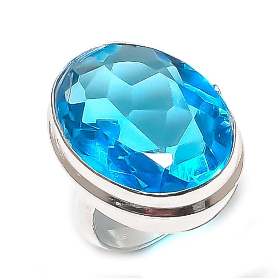 Swiss Blue Topaz Gemstone Handmade 925 Sterling Silver Jewelry Ring Size 3 e0U42