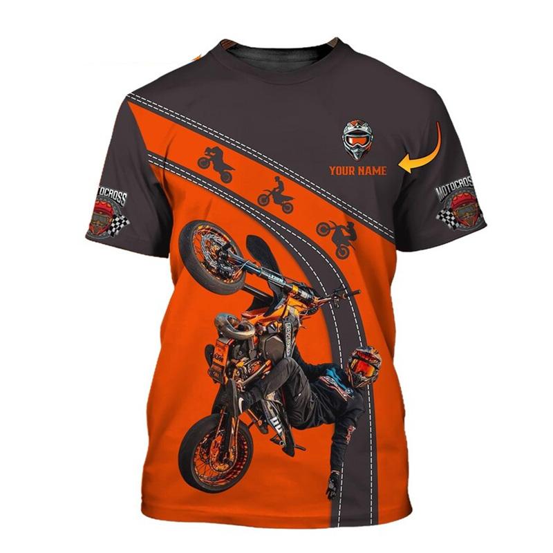 Motocross Theme Print T-shirt Men's Clothing Customized Name Outdoor Sport T Shirts Cool Pattern Personality Gift Men Tee Top