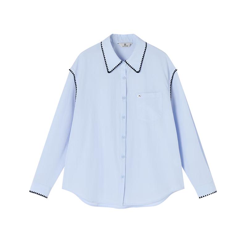 Xiangying Women's Embroidered French Lapel Long Sleeve Blouse