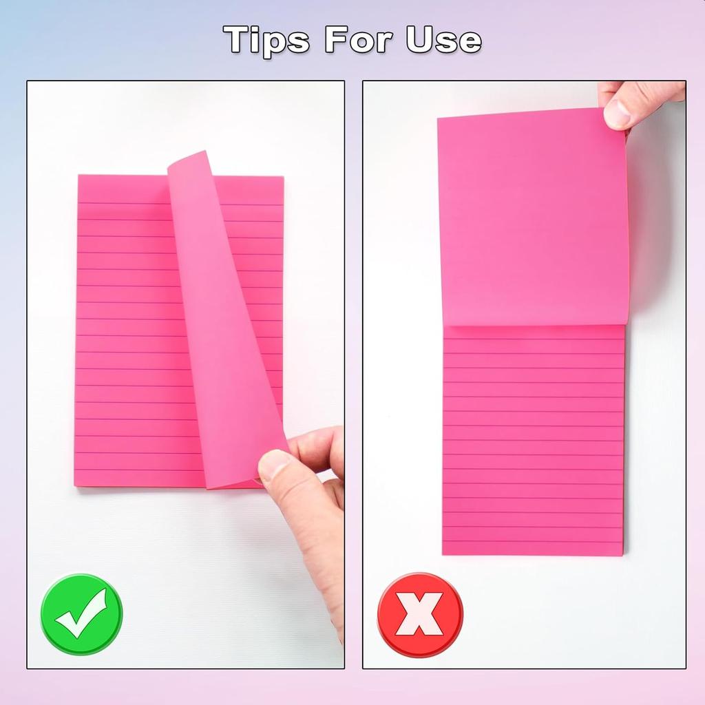 9 Pack Lined Sticky Notes 4X6 in Post Sticky Notes with Lines, Large Ruled Post Sticky Colorful Super Sticking Power Memo Pads Strong Adhesive (Pink