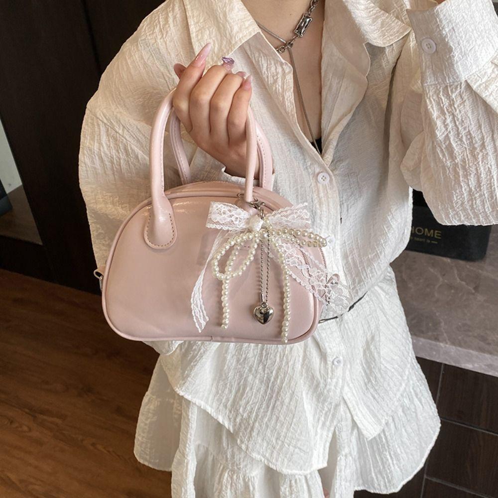 PU Leather Bowling Shoulder Bag Sweet Pillow Handbag Elegant Boston Crossbody Bag Girls/Female