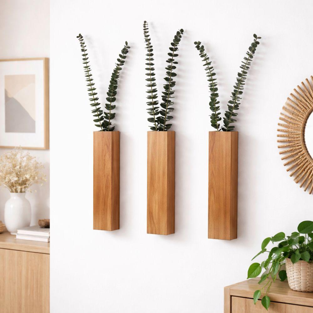 Wall-mounted Wood Wall Planter Handmade Hanging Flower Vase Modern Flower Holder Living Room