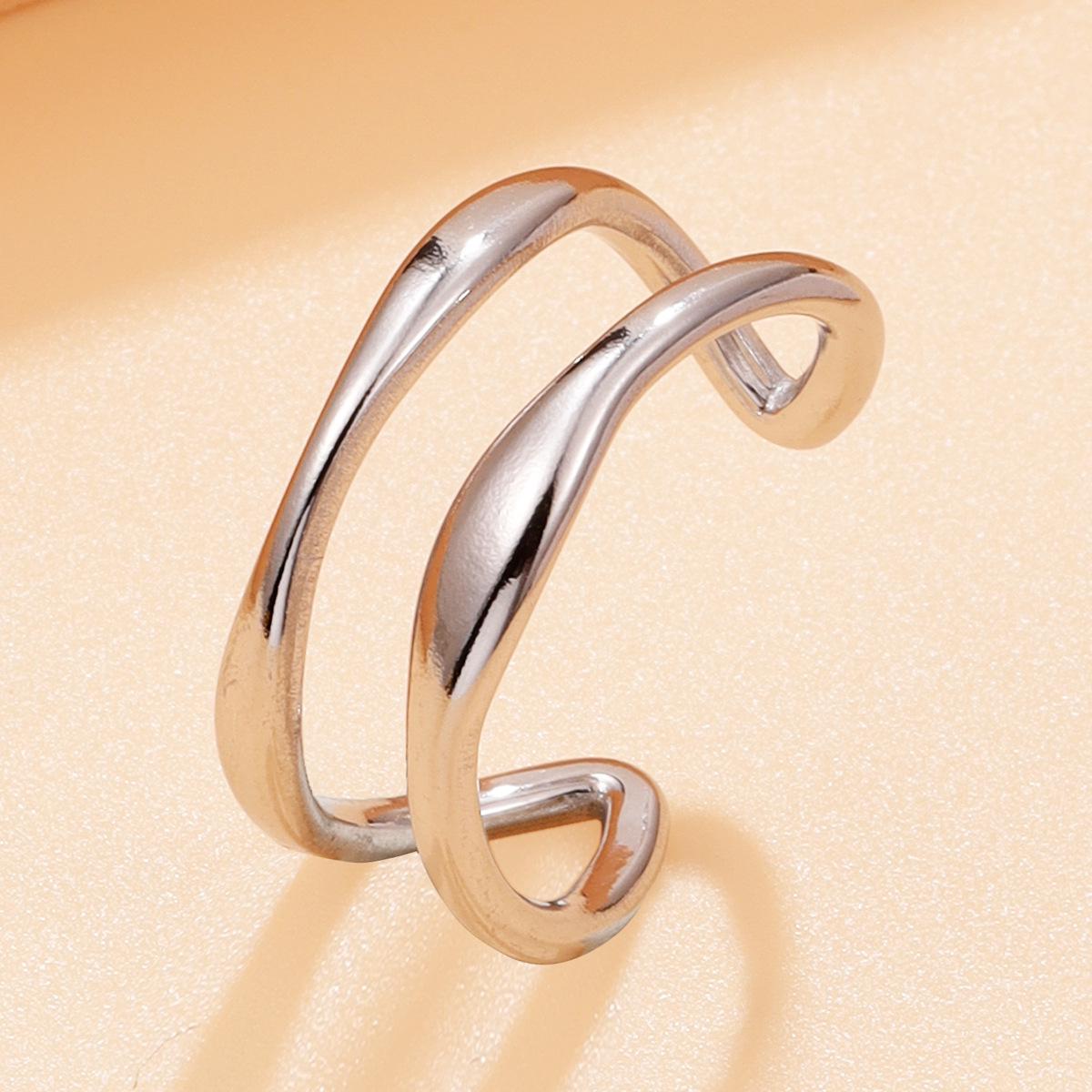 Simple INS Style Geometric Ring, Irregular Stainless Steel, 18K Gold Vacuum Plated Jewelry.