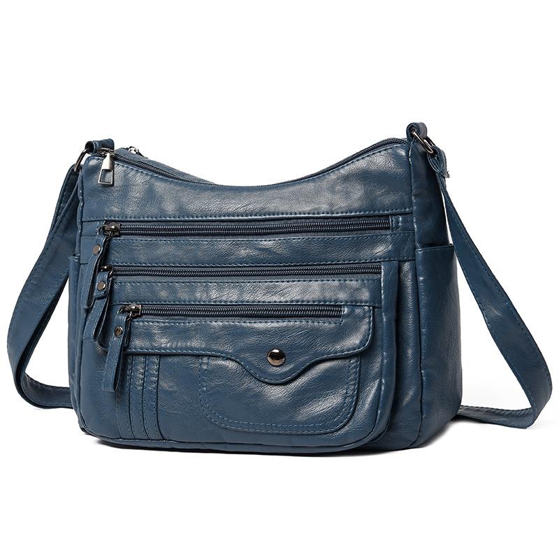 New women's casual fashion multi-layer multi-pocket soft leather shoulder bag diagonal span mother bag