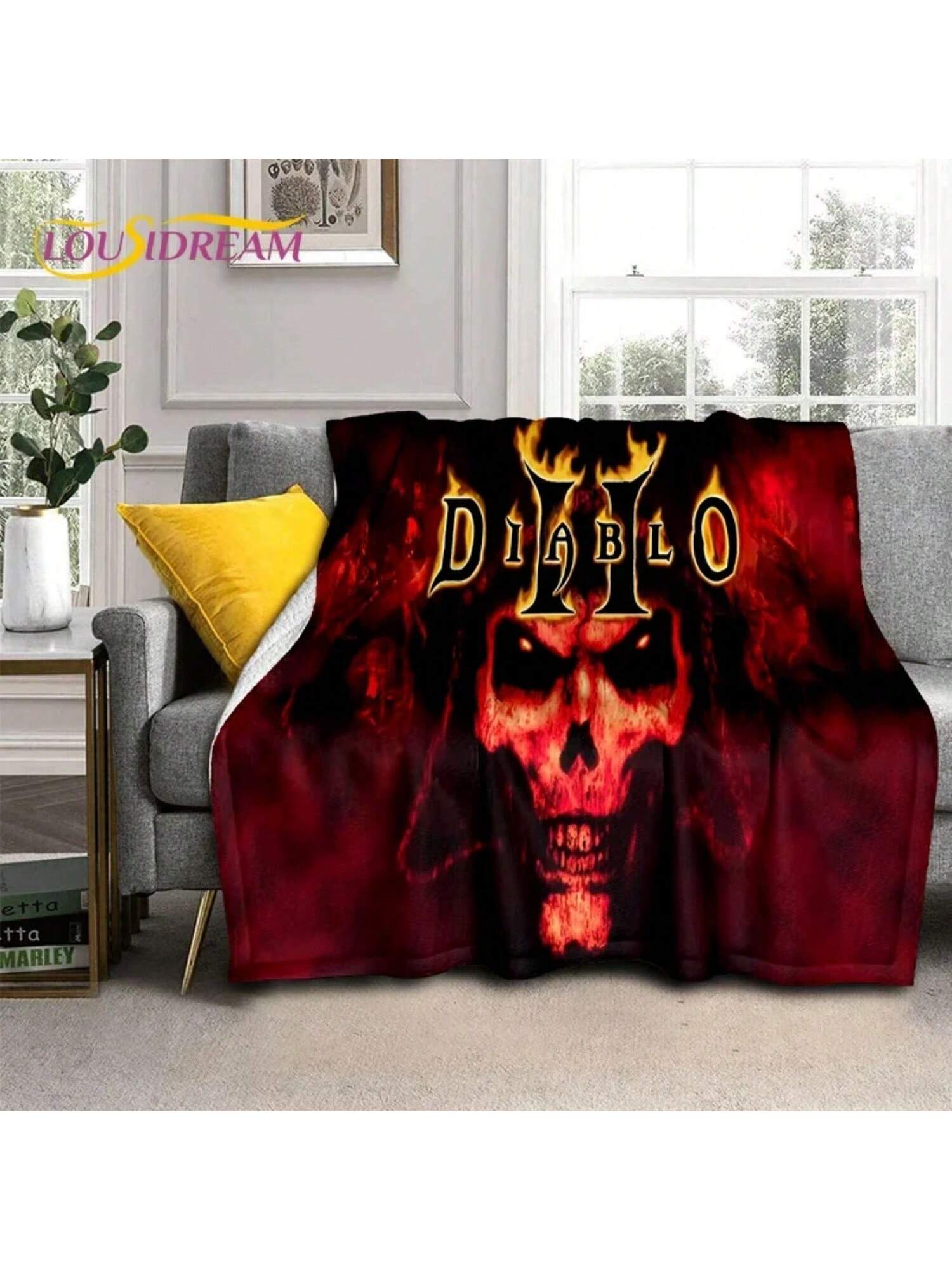 

Diablo 3D Retro Game Gamer Soft Blankets,Keep Warm Throw Blanket Comfortable Blanket For Picnic Beds Sofa Home Bedroom Gift 75X95CM серый