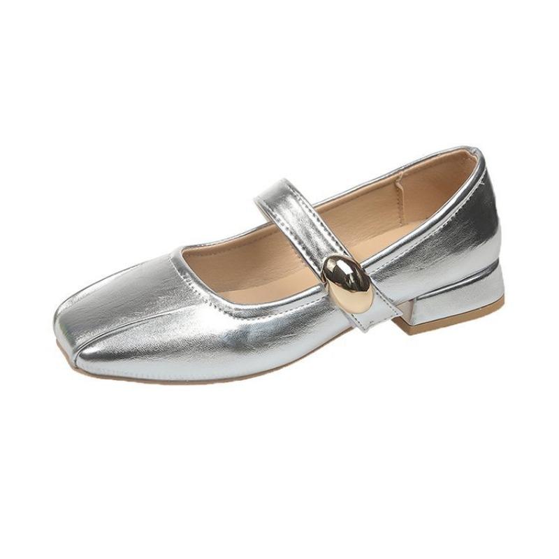 Fashionable Square-toed, Large-sized, Low-top Single Shoes for Women with Thick Heels and Riveted Breathable Shoes