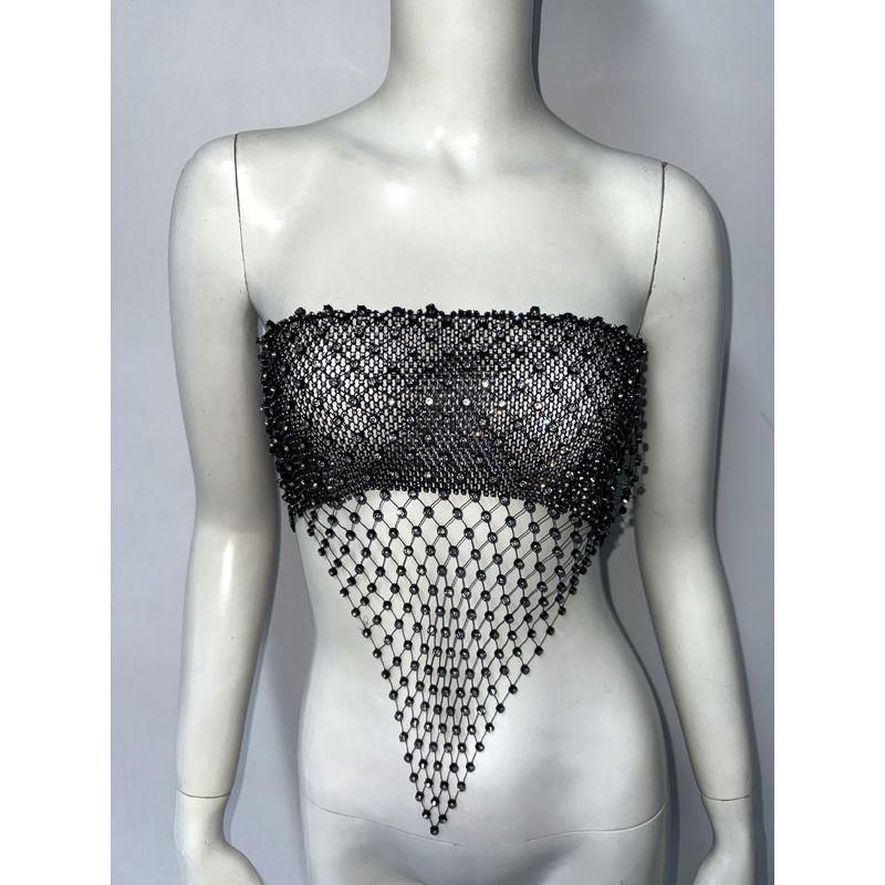 

Нарядная девушка Сетка Стразы Специальный Маленький Слинг Фестиваль Музыки Вечеринка Сексуальный Жареный Уличный Топ-труба Топы Жилет Black L