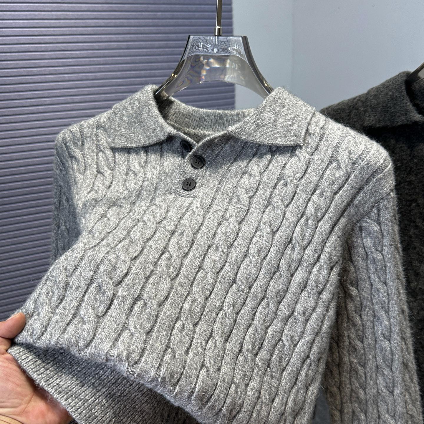 

Men s Loose Cable Knit Polo Cardigan - 2025 Autumn/Winter Style Thick Yarn Pullover Extra Large темно-сірий