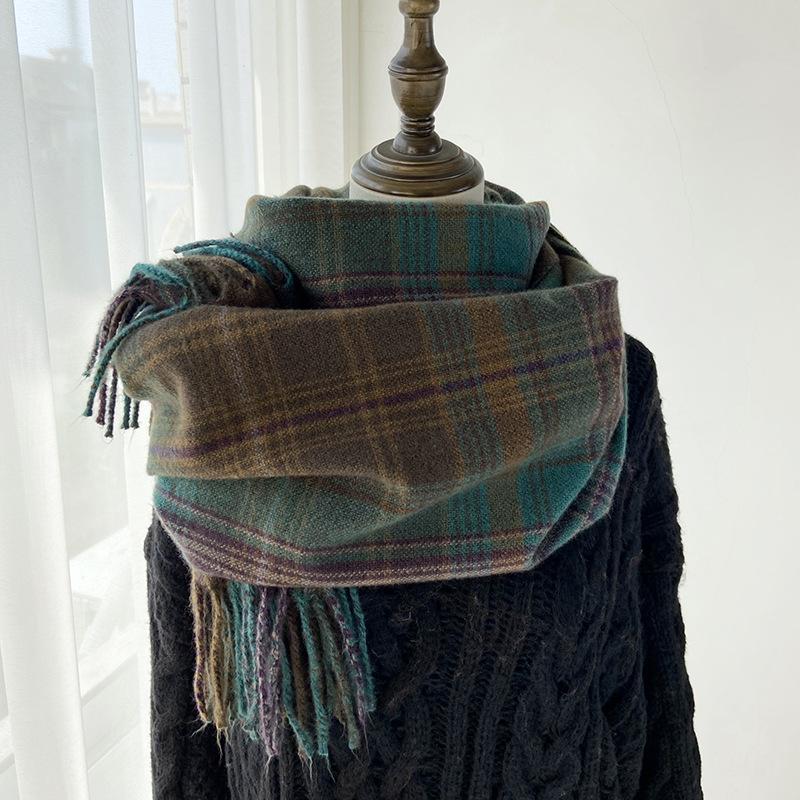 Autumn Winter Women Knitted Scarf Headscarf Lady Men Casual Preppy Rainbow Plaid Tassel Scarve Mujer Male Wrap Shawl New Korean