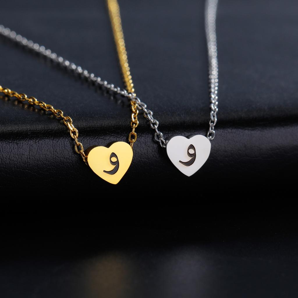 Cazador Arabic Letter Mini Heart Necklace for Women Stainless Steel Arab Alphabet Pendant Choker Chain Necklaces Jewelry 2026