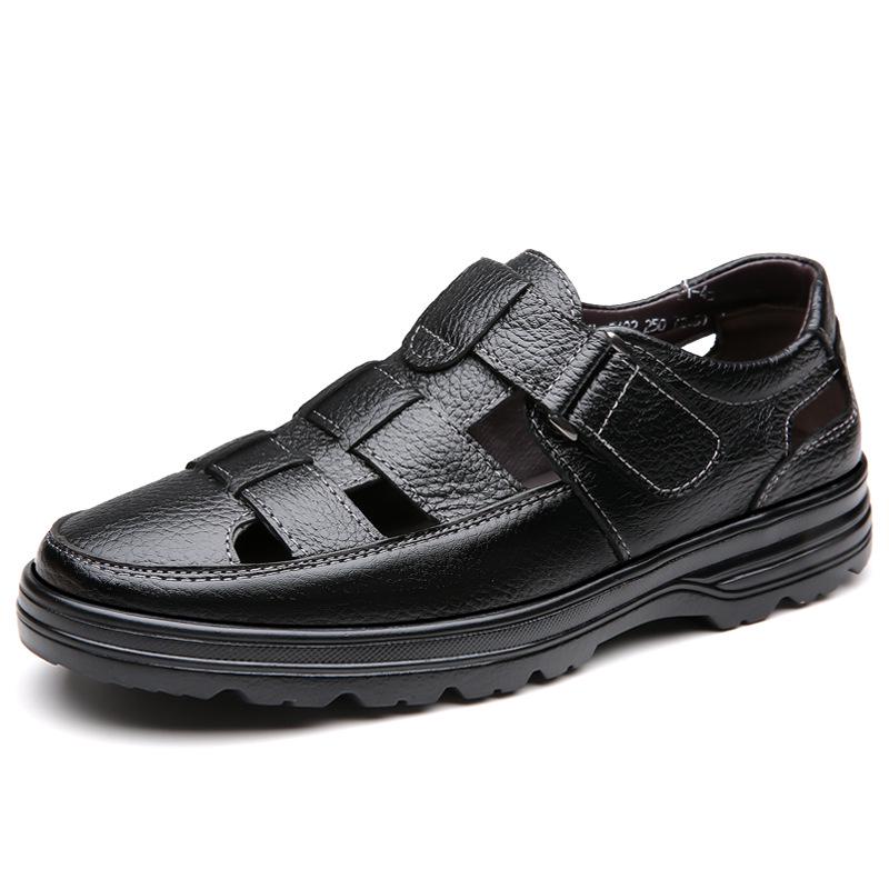 Prince Casual Genuine Leather Sandals for Men - Breathable, Non-Slip, Large Size 48, Ideal for Spring, Autumn, Summer Work.