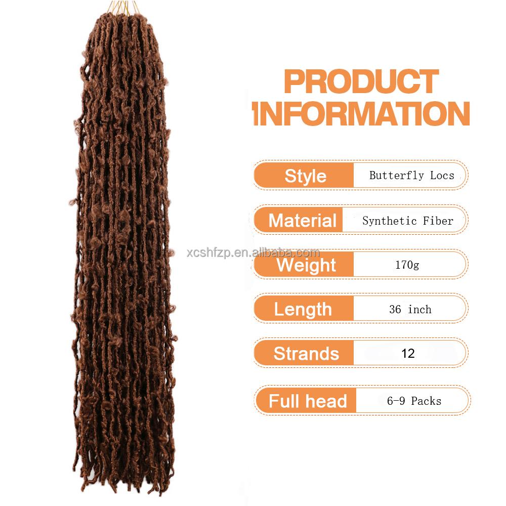 Butterfly Locs Häkelhaar Zöpfe Extensions Weiches Synthetisches Einzel-Weft Faux Locks Lockige Zöpfe Dreadlocks Strähnen Faux Locks