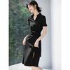 Women's Casual V-Neck Button-Up Belted Midi Dress