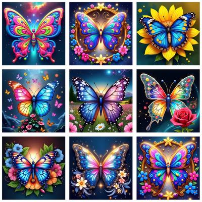 5D DIY Diamantmalerei Bunter Abstrakter Schmetterling Leinwand Funkelnde Strasssteine Kunst-Set Vollrunde Diamantstickerei Wände