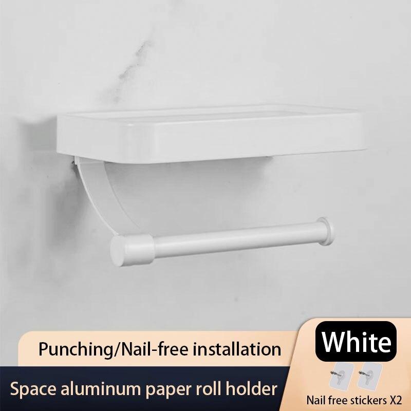 Nagelfreier grauer Toilettenpapierhalter Aluminium Wandmontierter Toilettenpapierrollenhalter Badezimmerzubehör WC Dekor Aufbewahrungsregal