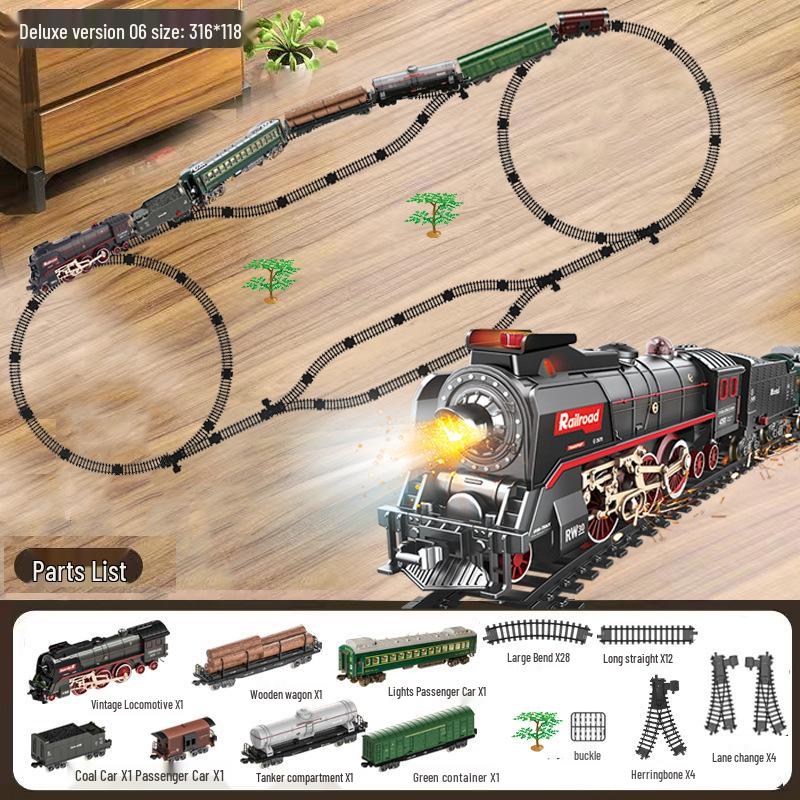 Boy's Green Retro Steam Train EMU Model - Cross-Border Remote Control Educational Toy