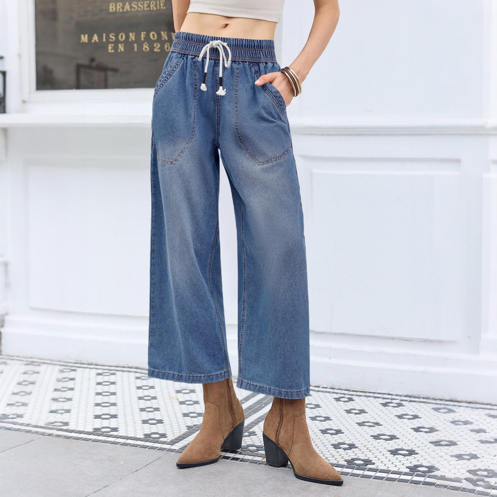 

Женские джинсы свободного кроя с эластичной талией и широкими штанинами XL небесно-голубой