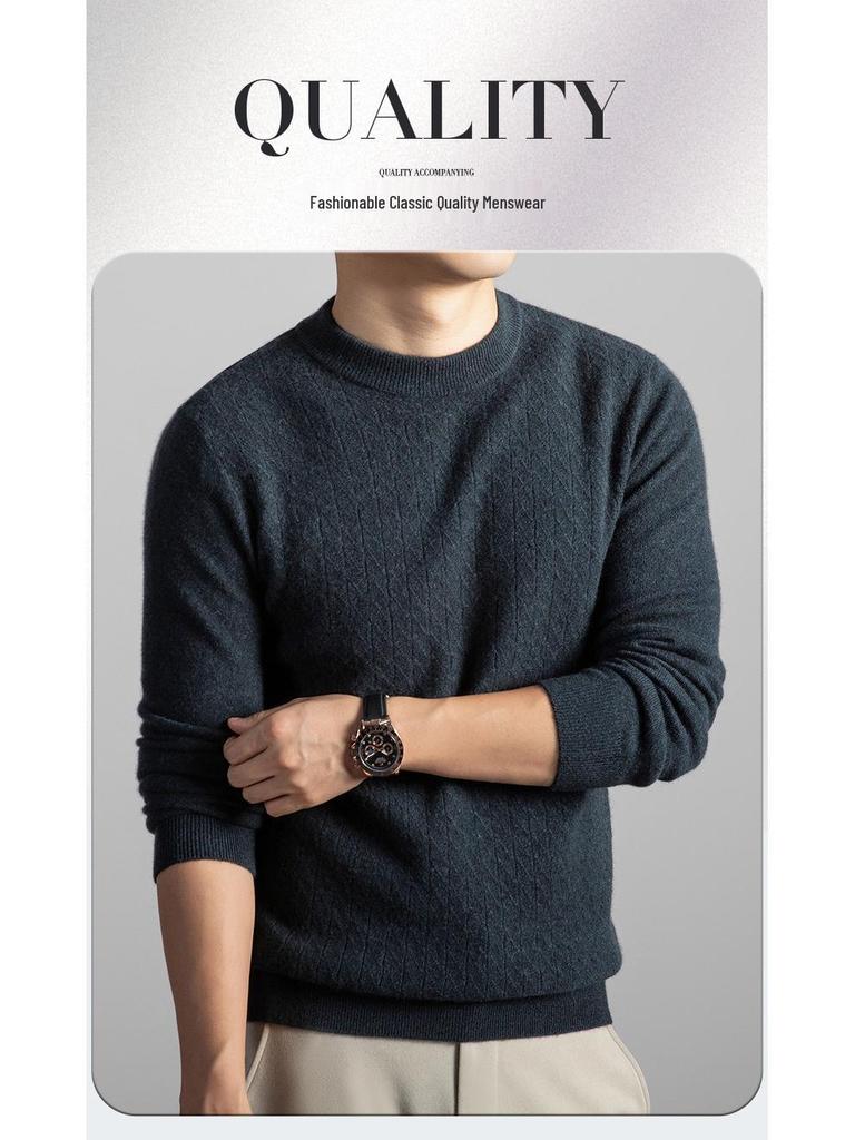 Men's Winter Cashmere Sweater: Fashionable, Warm, Casual Round Neck for All Ages