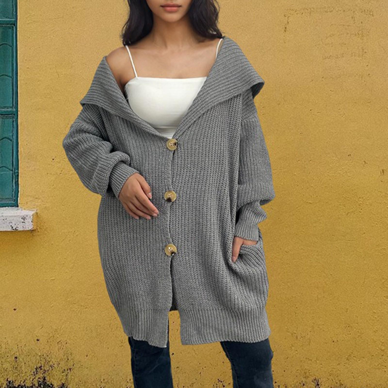 

Женская мода осень/зима однобортный кардиган свитер свободный лацкан свитер пальто L