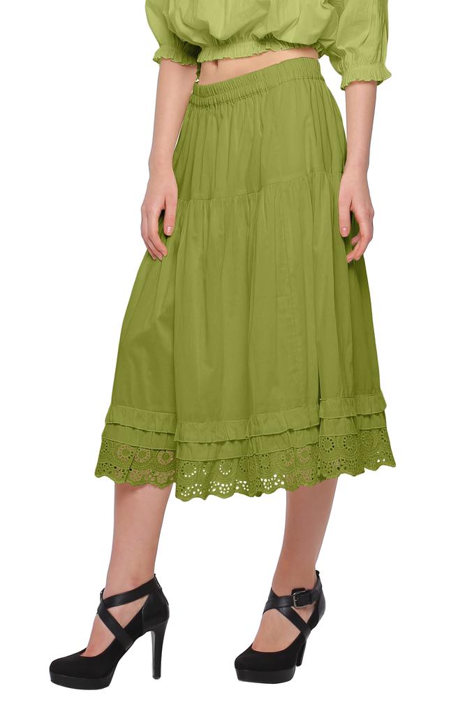 Moomaya Solid Skirts For Women Knee Length Cotton Flared Girls Skirt