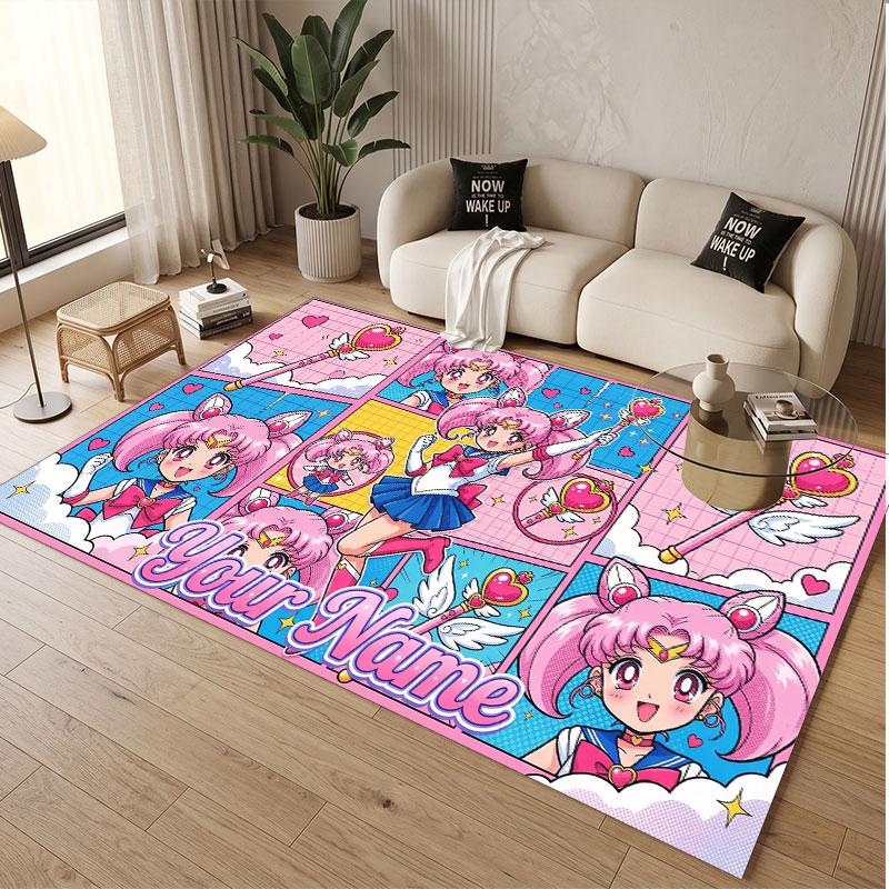 Custom Name Crystal Velvet Rug,Sailor Moon Comfortable Anti Slip Floor Mat For Room Decoration