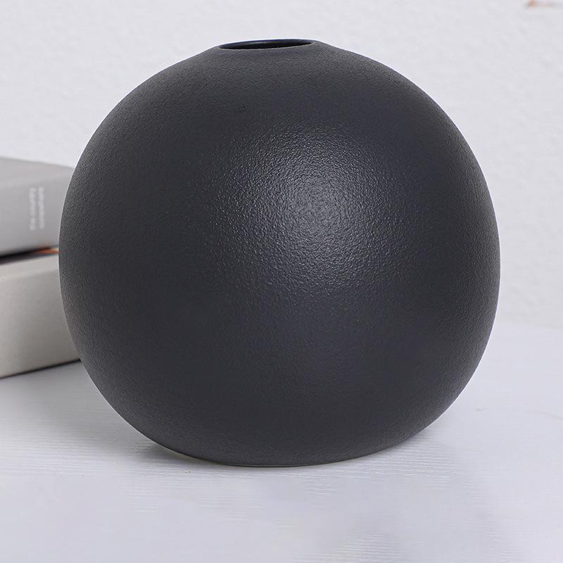 INS Nordic Ceramic Vase Black White Round Ball Flower Arranger Table Top Hydroponic Container Living Room Office Bookcase Decor