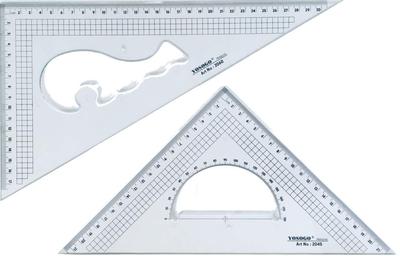 Großes 30cm Acryl-Dreiecklineal mit Gitter, Transparent, Set von 2