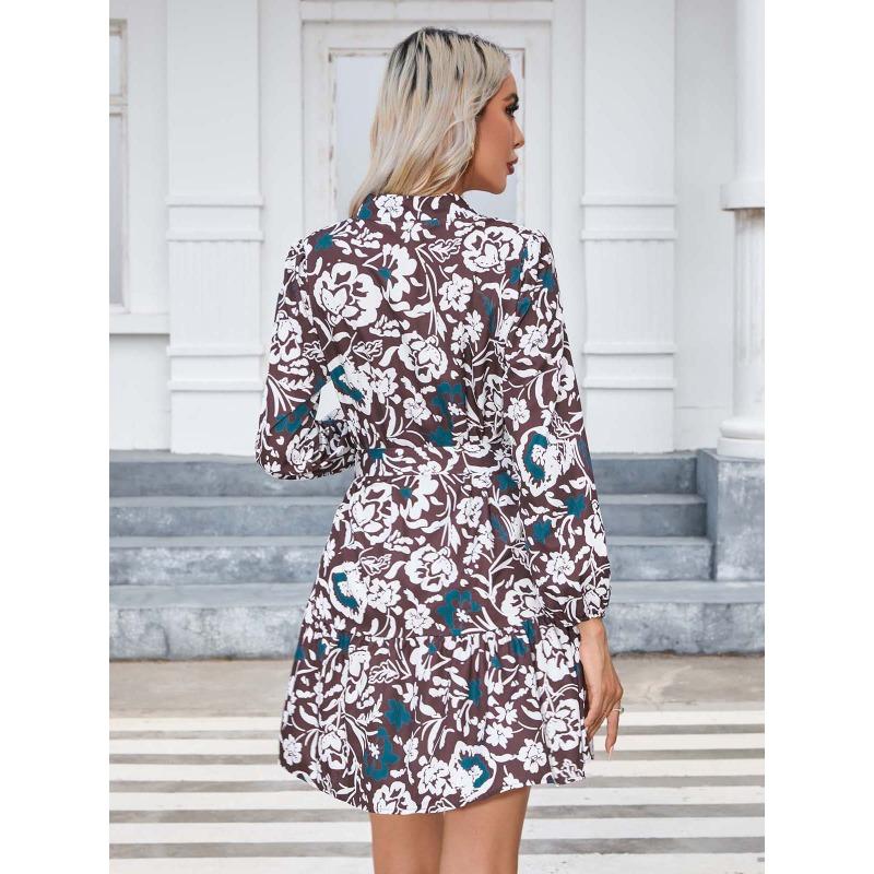 Women's Autumn Winter Printed Button Long Sleeved Casual Dresses