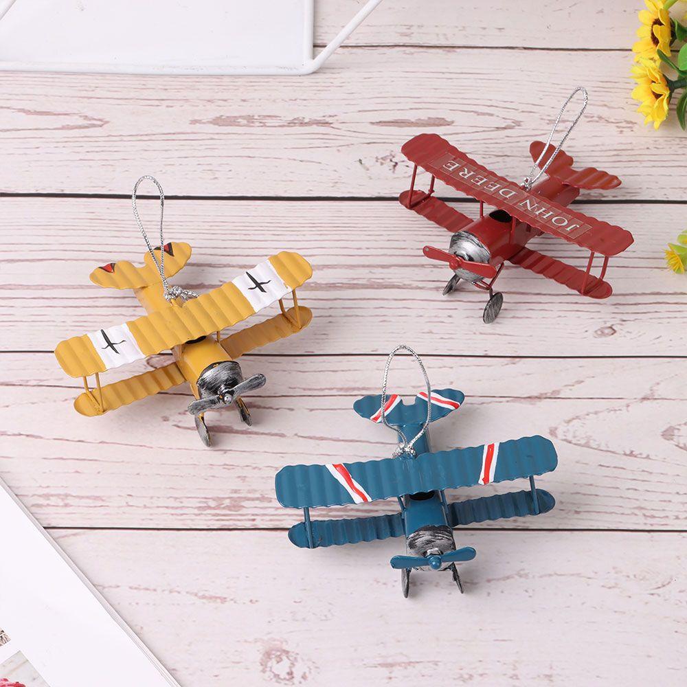 Figurines Tin Plane Wrought Iron Home Desktop Decoration Small Aircraft Model Ornaments Creative Car Interior Vintage