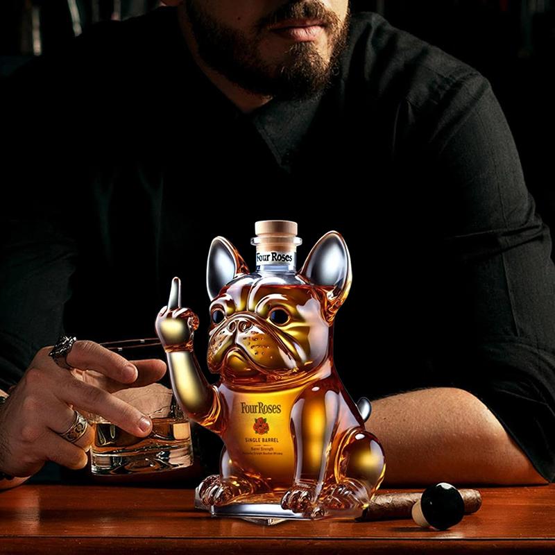 Vtipná láhev na víno buldok se vztyčeným prostředníčkem - Karafa na whisky pro žerty, bar, kancelář a domácí dekoraci
