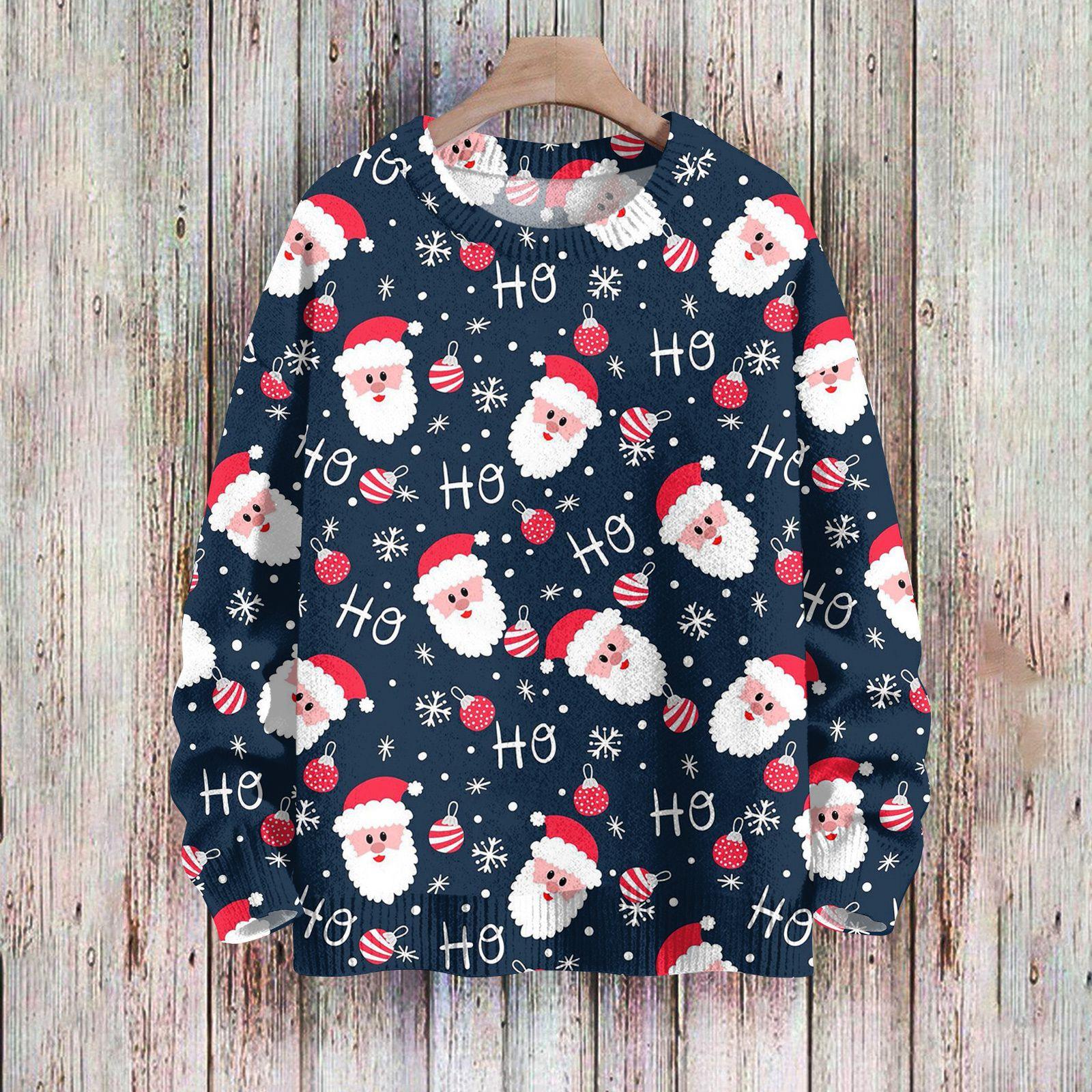 

Рождественские толстовки для женщин Вязаный свитер Милая рубашка Осенний свитер с круглым вырезом Топы L