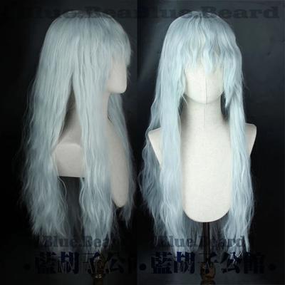 Griffith Cosplay-Perücke, silberweiß, gemischt, blau, lockig, gewellt, 70 cm lang, hitzebeständig, Kunsthaarperücken + Perückenkappe