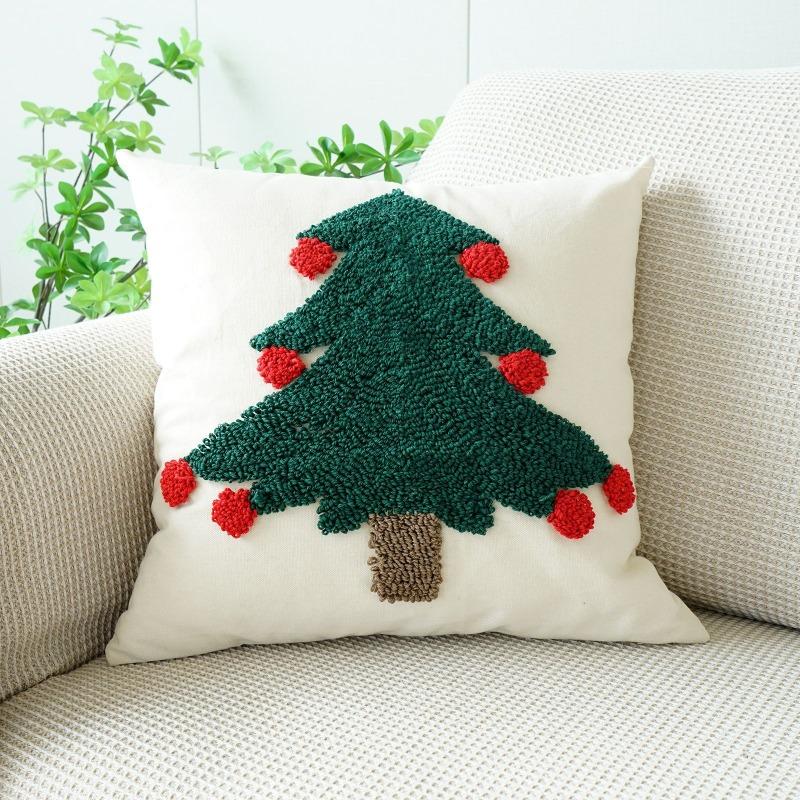 Festive Fluffy Christmas Tree Throw Pillow Cover Embroidered Holiday Cushion Cover Christmas Decorative Sofa Pillow Covers 45x45