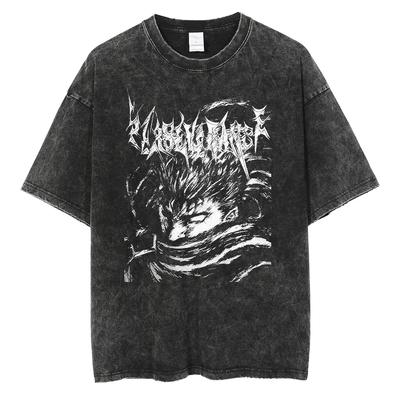 Męski T-shirt Harajuku Czarny Sprany Hip Hop Streetwear Japonia Anime Graficzny Bawełniany Casualowy T-shirt z Krótkim Rękawem Top T-shirt
