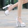 Europäische Damen Peep Toe Plateau T-Riemen Block High Heel Sandalen Übergrößen Schuhe Für WZ-B14-52