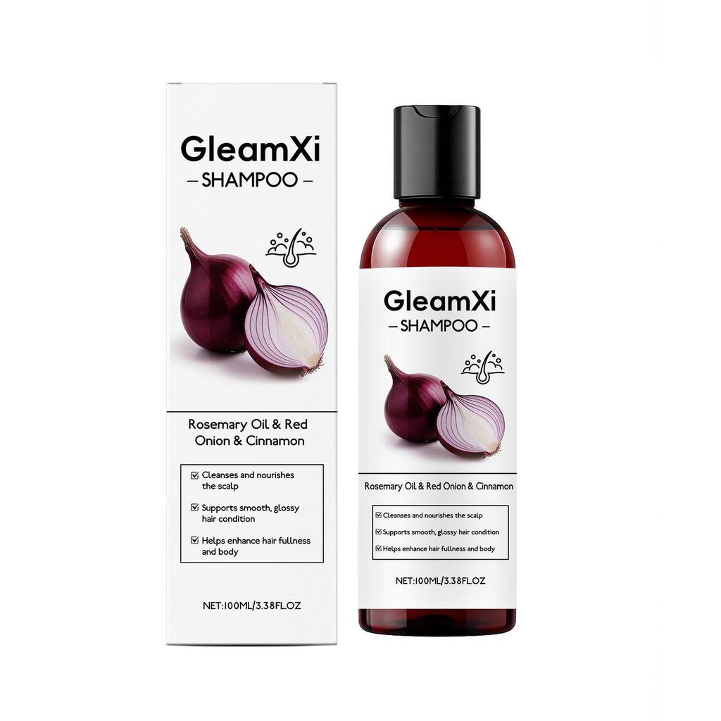 Gleamxi Red Onion Shampoo: Cleanses Scalp, Tames Frizz, Smooths, and Adds Shine.