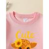 Kids Crewneck Long Sleeve Sweatshirt,Cute Cartoon Calf with Sunflowers Graphic Print
