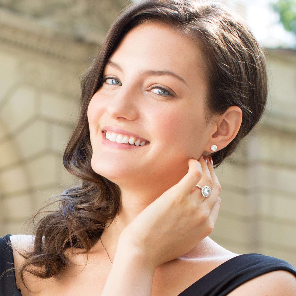 De Nuevo Anillo para Mujer Halo Procesado en Platino Plata 925 Anillo de Compromiso Anillo de Boda Regalo para Mujeres [Gift York] 1.25ct