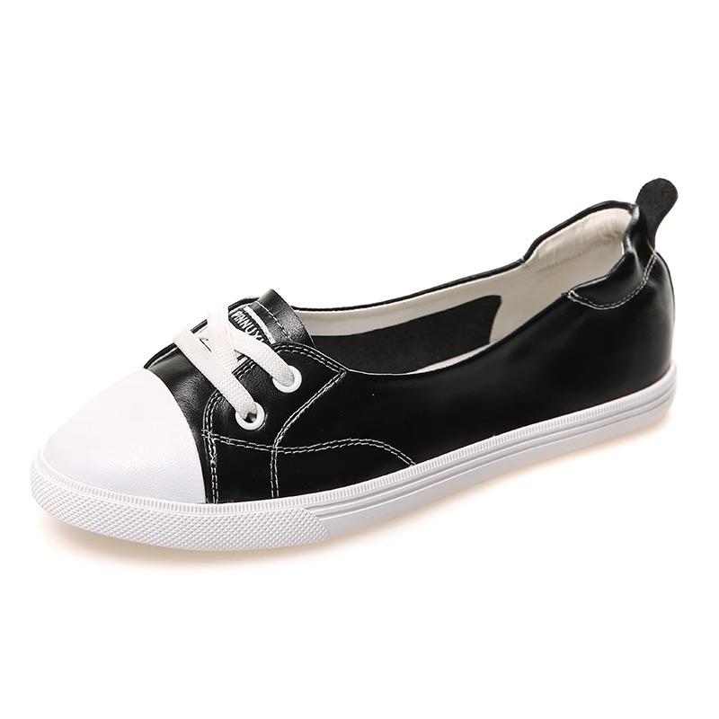 

Кожаные туфли на плоской подошве с неглубоким вырезом, женские весенне-летние новые, для отдыха, путешествий, универсальные кеды, дышащие, низкие, для беременных женщин, одинарные туфли 40 чёрный