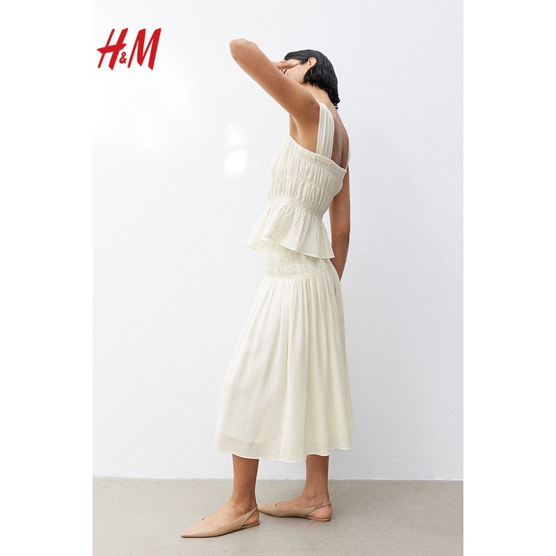 

HM Женская одежда Юбка Летняя Свободная С высокой талией Дышащая Плиссированная Микро-пулл Миди-платье 1237076 White 170/88(L)