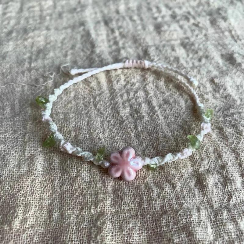 

1PC Handmade Weaving Ceramic Beading Lucky Flower Bracelet for Women Minimalist Adjustable Bracelet Charming Party Jewelry Gift