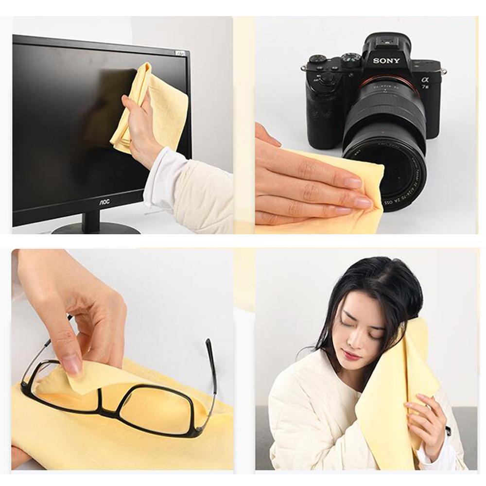 4 szt. Ręcznik Premium Imitacja Skóry Jelenia Ściereczka Niekłacząca Się Do Użytku Wnętrza Samochodu Czyszczenie Super Chłonna Sucha Ściereczka Żółta