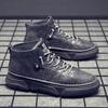 2024 Winter New Men's High Top Men's Shoes Black Shoes Boots Work Clothes Pure Black Tide Boots Men British Style Boots Men