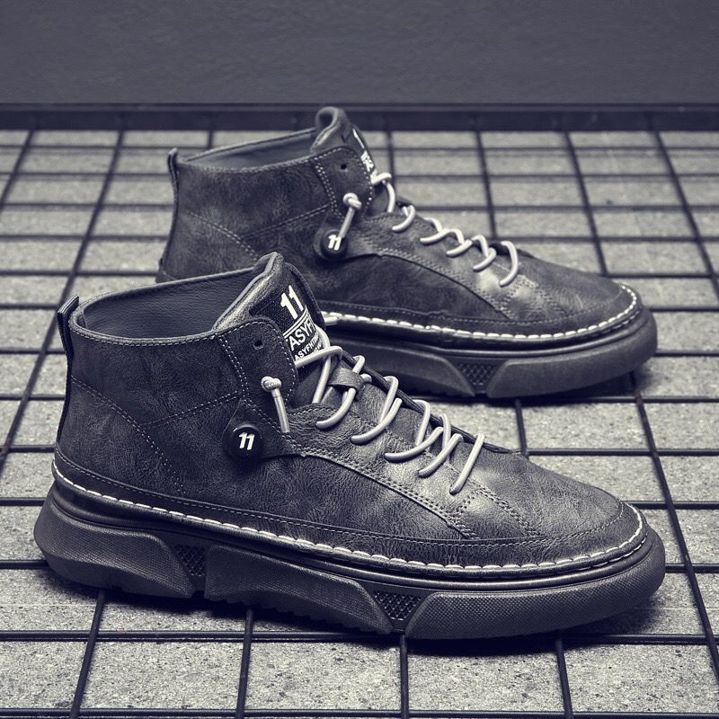 2024 Winter New Men's High Top Men's Shoes Black Shoes Boots Work Clothes Pure Black Tide Boots Men British Style Boots Men