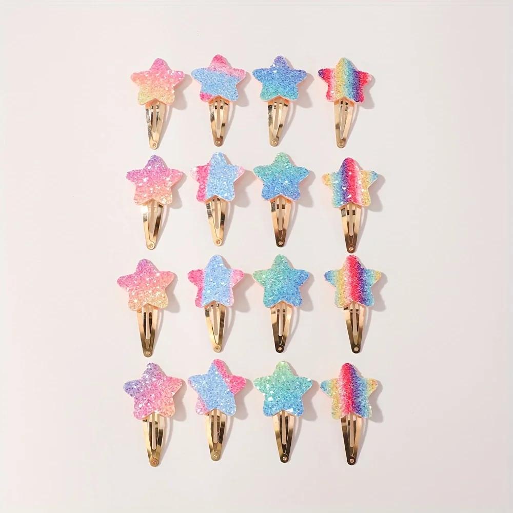 

16Pcs Fashion Glitter Rainbow Flower Rabbit BB Handmade Hairpins For Cute Girls Hair Clips Barrettes Headwear Hair Accessories