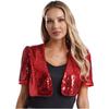 Womens Glitter Sequin Cropped Outerwear Short Sleeve Open Front Cardigan Jacket