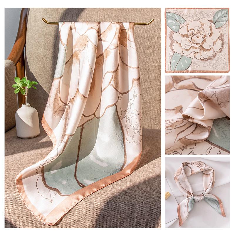 70cm Small Square Scarf Silk High-end Feeling Retro Chinese Style Printed Women's New Stylish Mother Thin