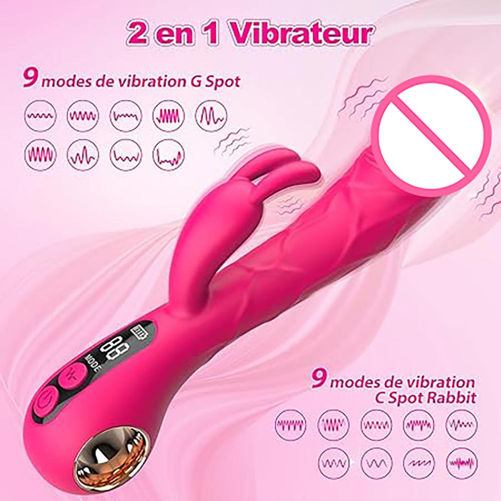 2 in 1 G-spot Rabbit Vibrator LCD Display Vibrating Clitoral Stimulator Realistic Dildo Vibrator G-Spot Adult Sex Toys for Women